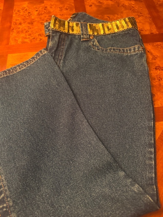 metrostyle Pants - metrostyle Blue Denim Jean Shorts with Gold Sequin Belt